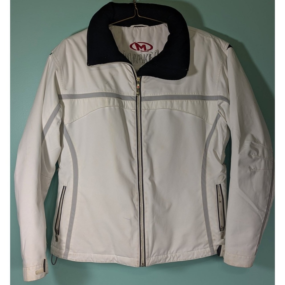 Women's Zip Up Winter Coat Size US 14 By Marker White With Grey Strip